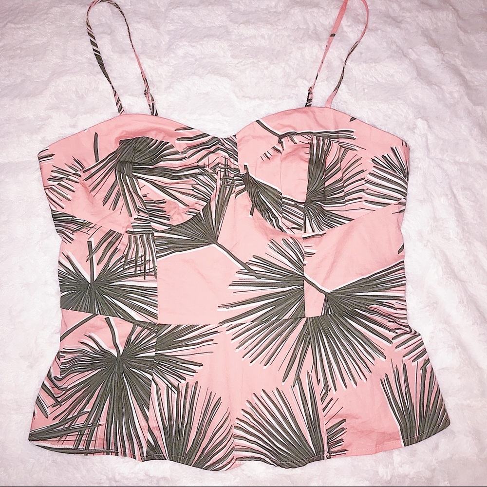 Pink & Green Leaves Tank Top
